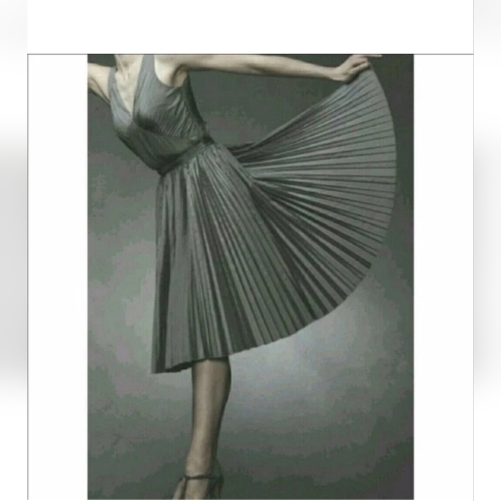 Banana Republic Gray Silver Silk Blend Accordian Pleat Cocktail Dress Size 8 EUC